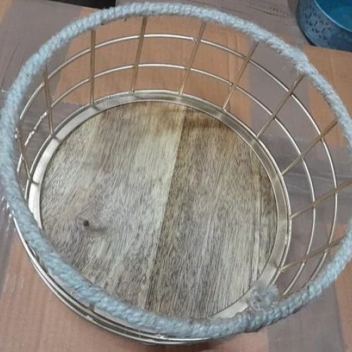 12Inch Wood and Stainless Steel Kitchen Basket