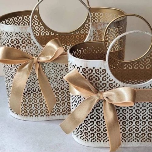 Golden and White Rectangular Basket