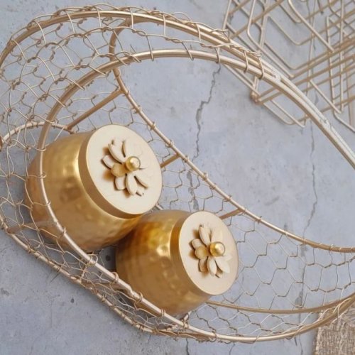 Golden Metal Basket With Jar Set