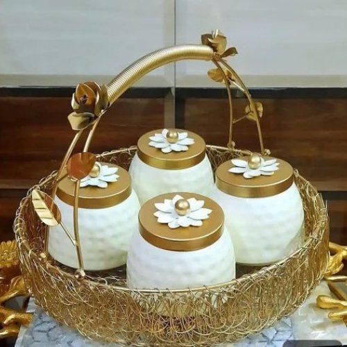 Iron Mesh Basket with Jar Set