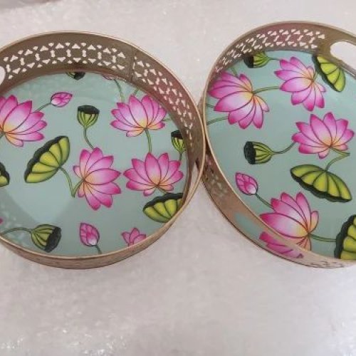 Wood Enamel Flower Print Tray