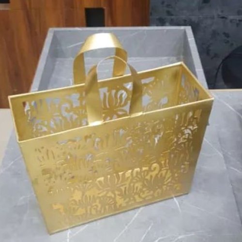 Metal Rectangular Golden Gift Bag