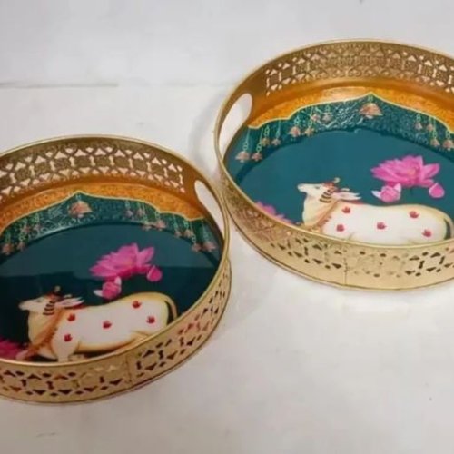 Round Cow Printed Tray