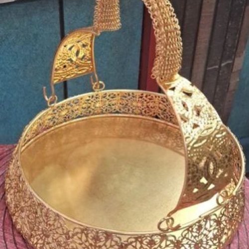 Round Gold Plated Alloy Metal Gift Basket