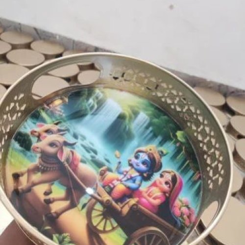 Wooden Radha Krishna Tray