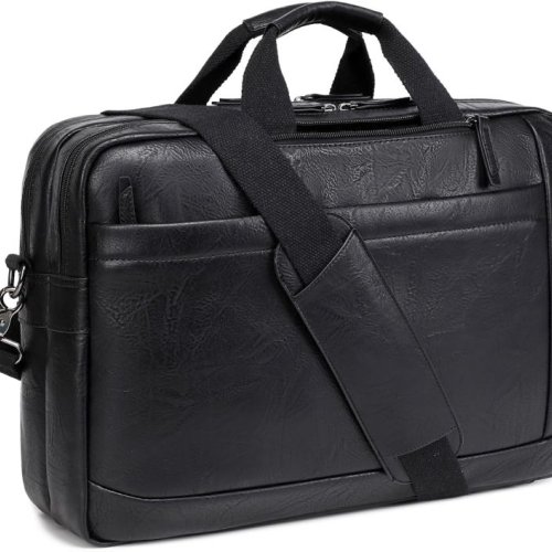 Mens Black Crunch Leather Shoulder Laptop Bag