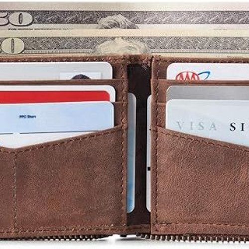 Mens Cow Hunter Leather Bifold Round Zipper Wallet