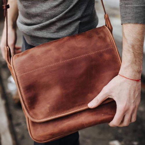 Mens Cow Vintage Leather Crossbody Messenger Laptop Bag