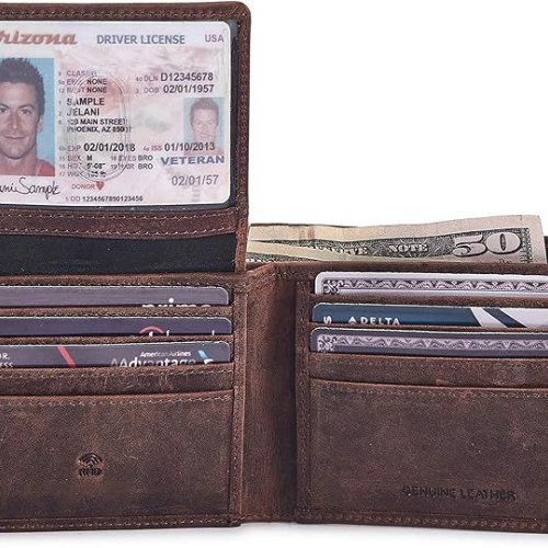 Mens Genuine Cow Hunter Leather Bifold Wallet