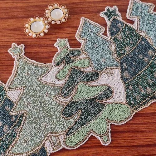 Christmas Trees theme Handmade Beaded Table Runner