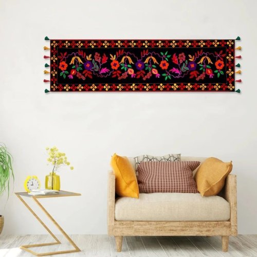 Handmade Black floral Patchwork Embroidery Wall Hanging