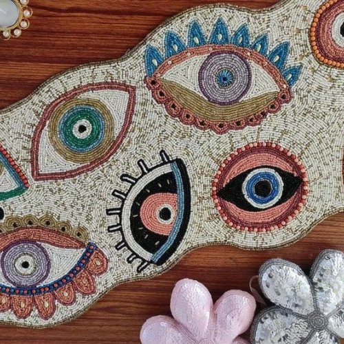 Handmade Evil Eye Beaded Table Runner