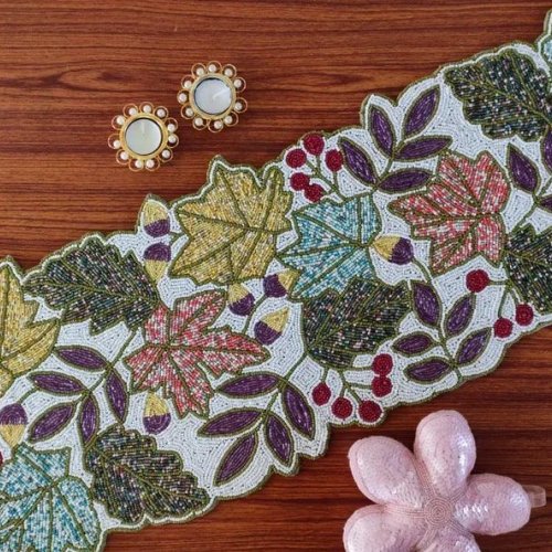 Handmade Maple Leaves Pastel Theme Beaded Table Runner