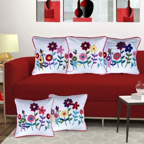 Handmade Multicolored Floral Embroidered Cushion Covers