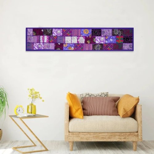 Handmade Vintage Purple Saree Patchwork Wall Hanging