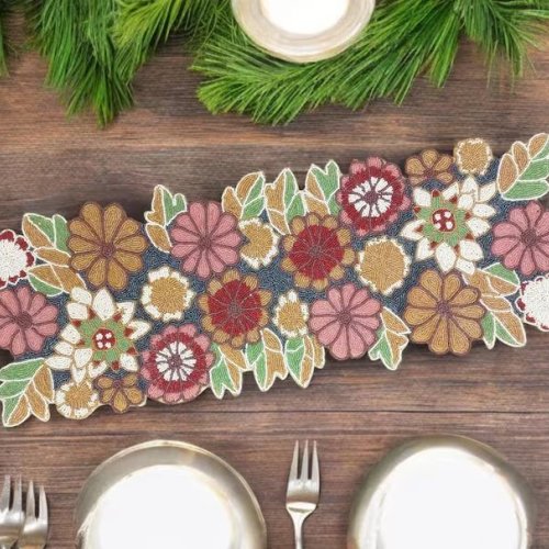 Handmade Wildflowers Pastel Theme Beaded Table Runner