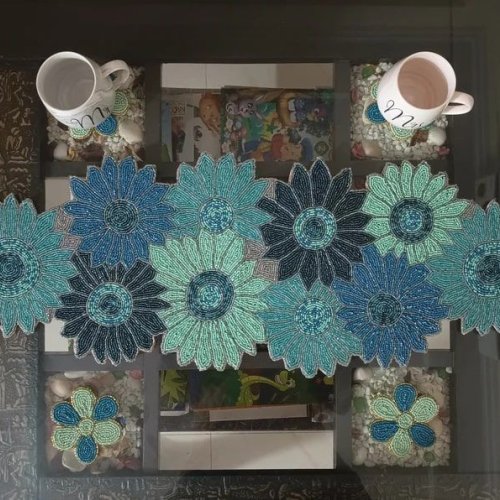 Winter Theme Emerald Floral Handmade Beaded Table Runner