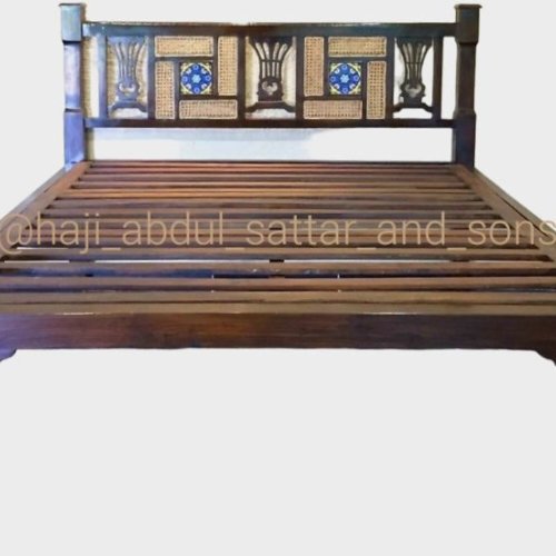 Cane Panel Tile Inlay Wooden Bed Frame
