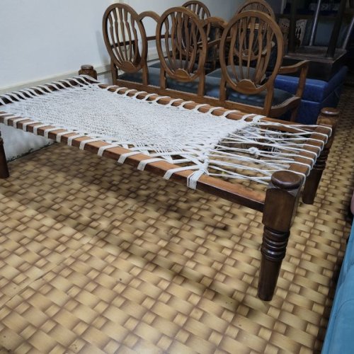 White Rope Woven Wooden Charpai
