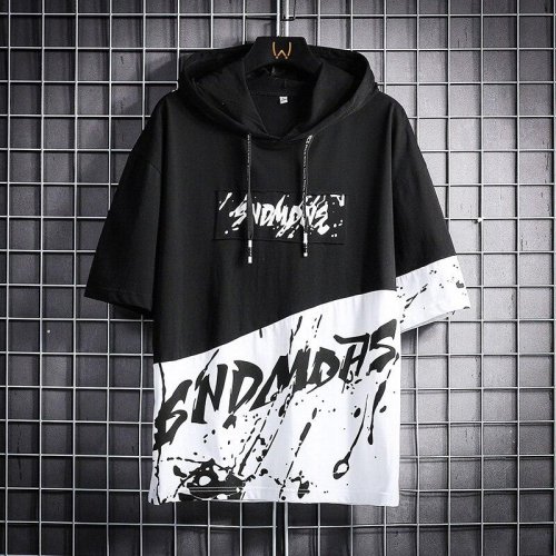 Mens Trendy Hooded Neck Half Sleeves Solid T-Shirt