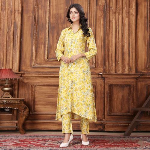 Yellow Rayon Kurta Set With Pant