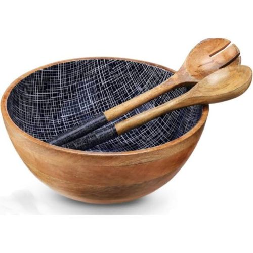 WOODEN SALAD BOWL SET WITH ENAMEL