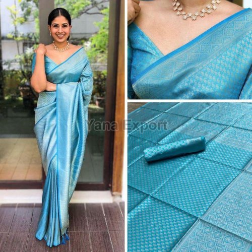 111 Turquoise Blue Lichi Silk Sarees