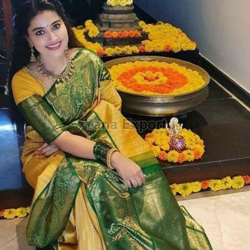 222 Green & Yellow Litchi Silk Sarees