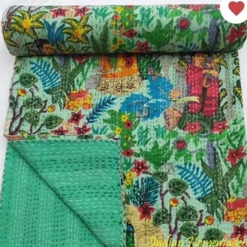 Jaipuri Kantha Work Bed Sheet