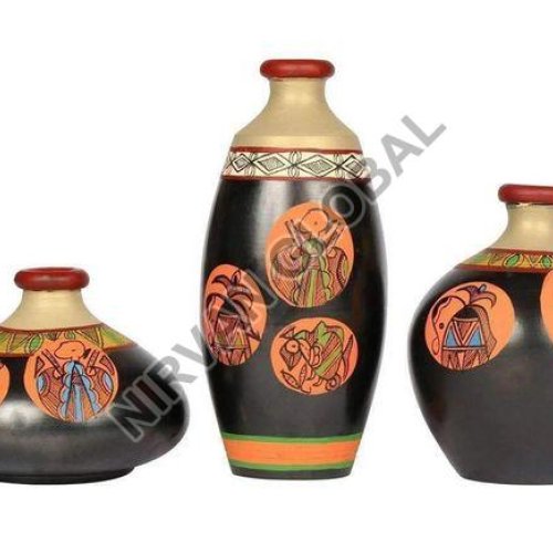 Warli Art Mud Red Earthen Miniature Vases