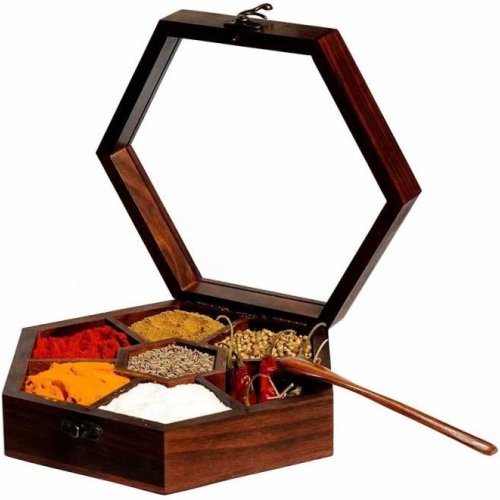 Wooden Hexagonal Spice Box