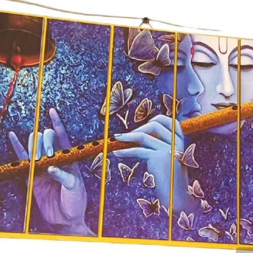 Five Pieces Radha Krishna Wood Frame