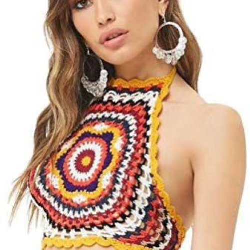 Ladies Crochet Multicolor Handmade Crop Top
