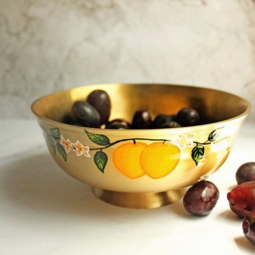 Hand Painted Brass Serving Bowl