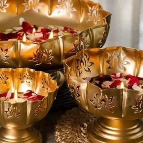 Metal Lotus Urli Set Of 3