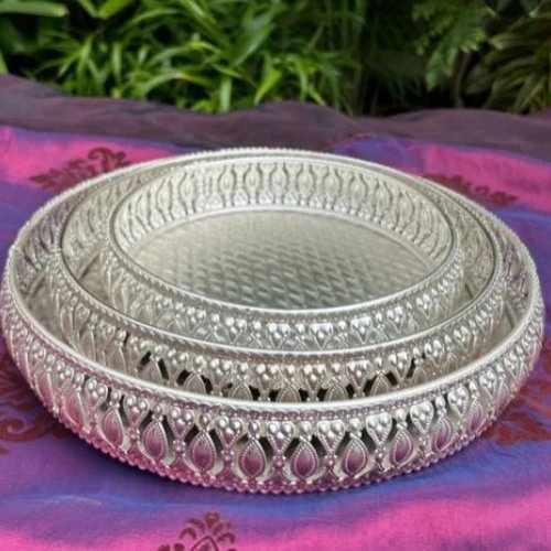Round German Silver Tray Set of 3