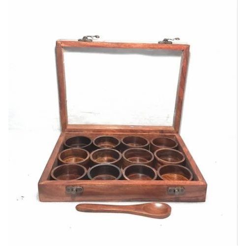 12 Round Partition Sheesham Wood Spice Box
