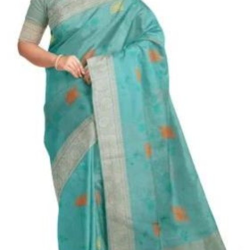 Ksr Handlooms Green Floral Design Printed Tissue Saree