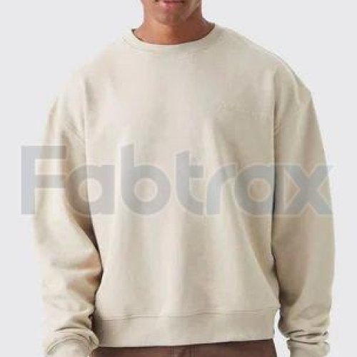 Mens Plain Oversized Cream Cotton Fleece Sweatshirt