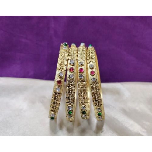 Casual Wear Women Brass Golden Engraved Bangles