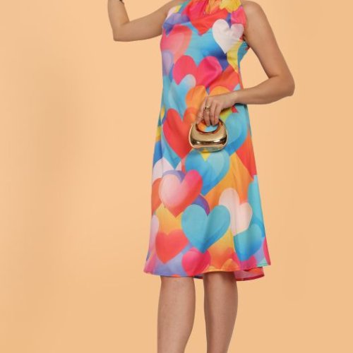 Ladies Colorful Heart Pattern Dress