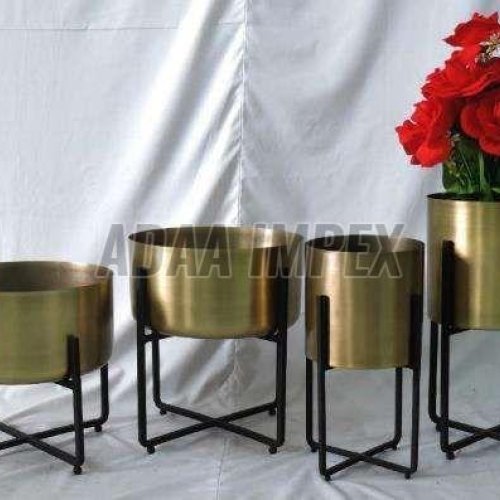 Golden Cylindrical Iron Planter Stand