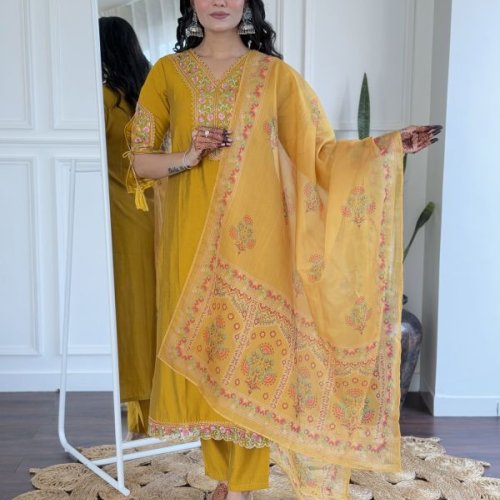 Ladies Bsy Viscose Embroidered Kurta, Pant And Dupatta Set