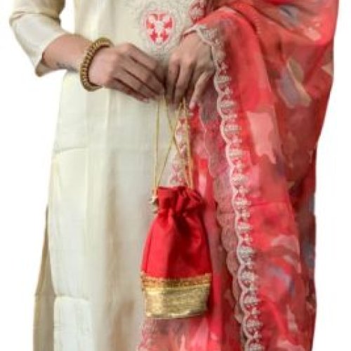Ladies Embroidered Chanderi Silk Kurta Pant Dupatta Set