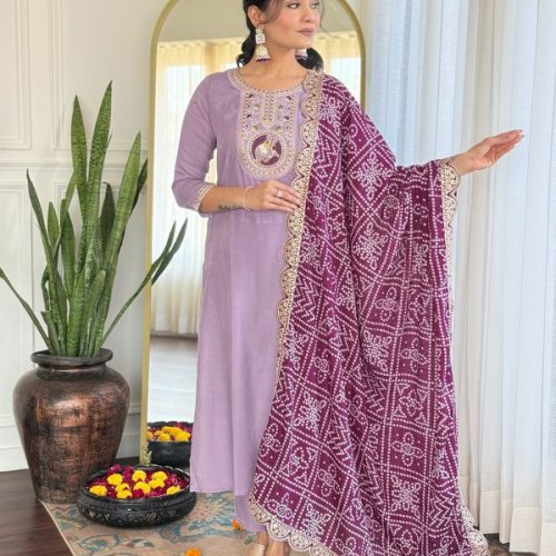 Ladies Rayon Embroidered Kurta, Pant And Dupatta Set