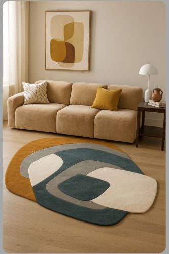 Handmade Tufted Modern Abstract Rug – Geometric Wool Carpet for Living Room