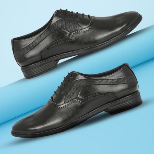 Mens Black Brogue Mesh Lace-Up Shoes