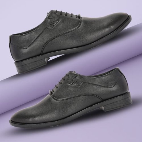 Mens Black Brogue Refined Lace-Up Shoes