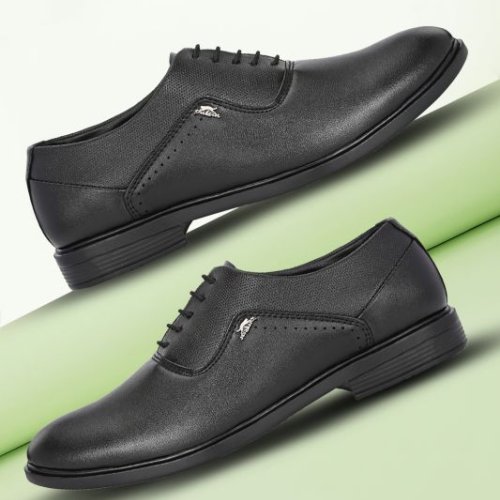 Mens Black Derby Logo Lace-Up Shoes