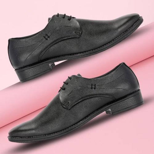 Mens Black Derby Premium Lace-Up Shoes